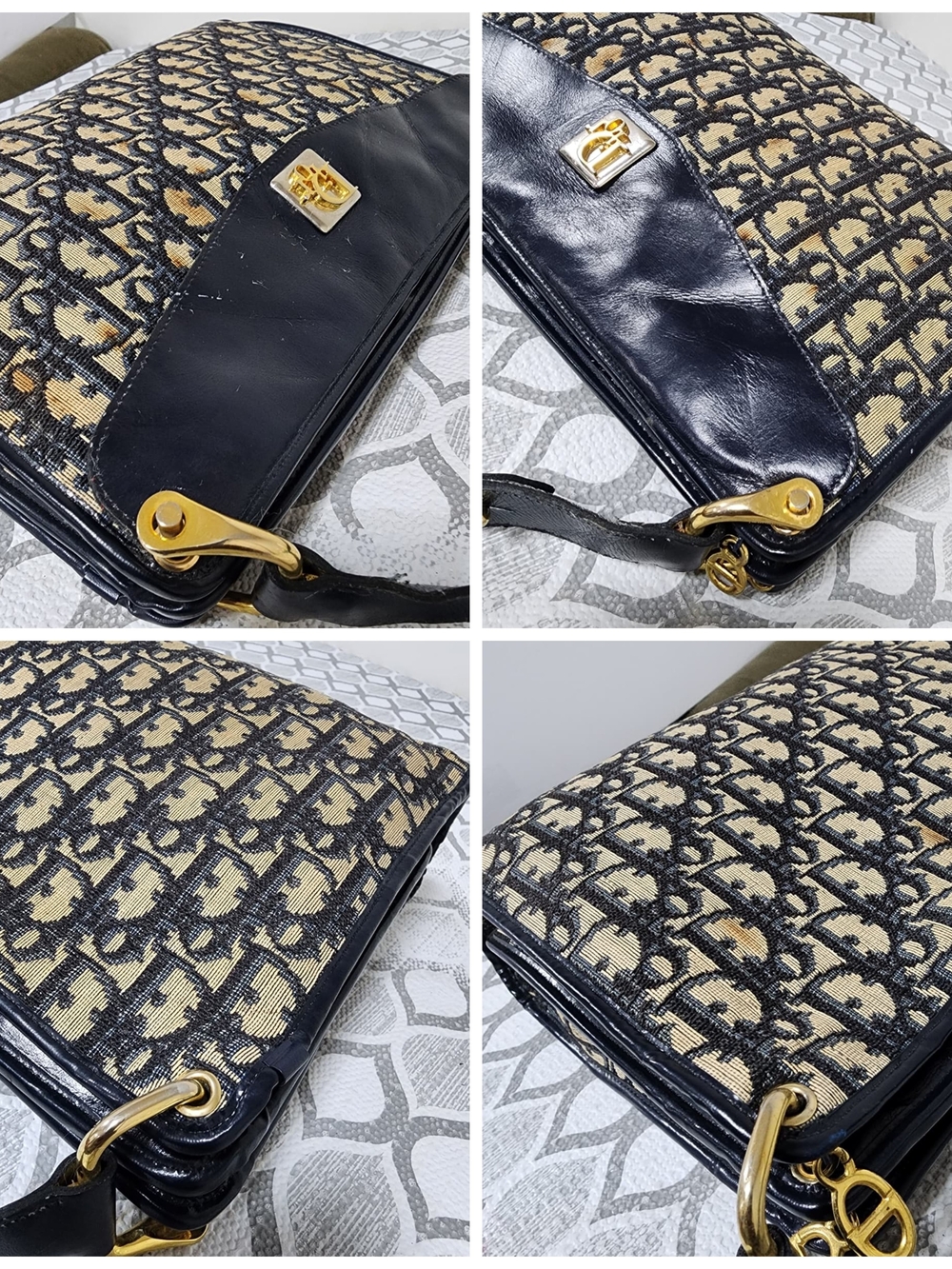 Christian Dior Vintage Diorissimo Top Handle Bag Beige/Navy Blue - Picture 12 of 16